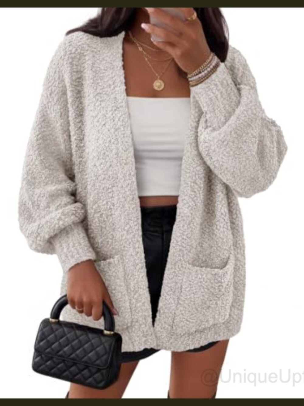Women's Fuzzy Popcorn Oversized Sherpa Chenille Cardigan Sweater
